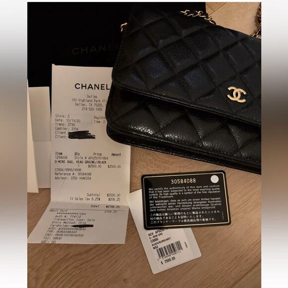CHANEL CLASSIC BLACK CAVIAR LEATHER WOC WALLET ON THE CHAIN CROSSBODY BAG - Picture 2 of 14